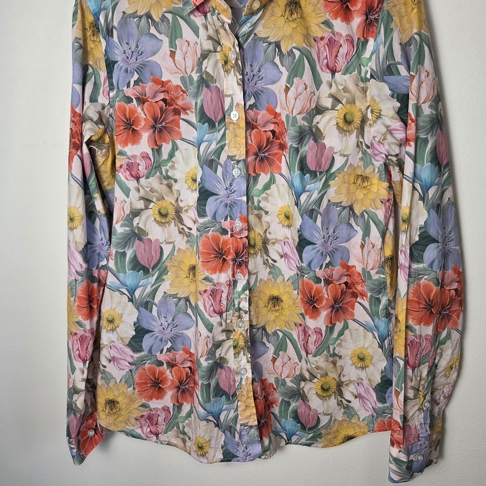 Simons Contemporaine Liberty Fabrics Colorful Floral Button Down Cotton Shirt - Picture 9 of 12